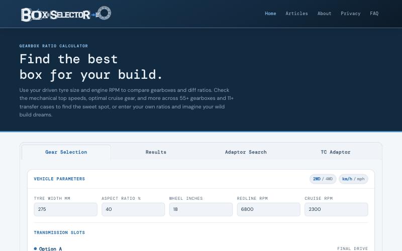 BoxSelector website screenshot